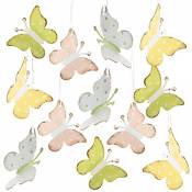Logbuch-Verlag 12 Petits Papillons en métal de Couleur Vert, Jaune et Rose 4,5 cm - Pendentif comme décoration de Printemps & de l'été