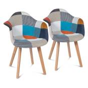 Lot de 2 chaises de salle à manger scandinaves, fauteuils de table sara motifs patchworks multi-couleurs - Multicolore