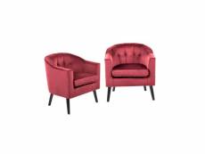 Lot de 2 fauteuils rembourrés en velours 70 x 64 x 75 cm - rouge foncé