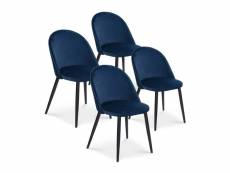 Lot de 4 chaises cecilia velours bleu pieds noirs