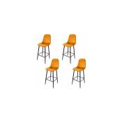 Lot de 4 chaises de bar H74,5 cm en velours jaune
