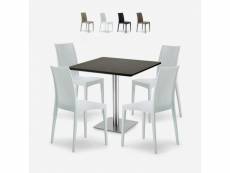 Lot de 4 chaises poly rotin bar restaurant table noir horeca 90x90cm barrett black