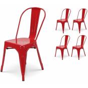 Lot de 4 chaises style industriel en métal rouge brillant - Rouge - Kosmi