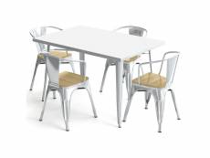 Pack table de salle à manger et 4 chaises de salle à manger avec accoudoirs design industriel - nouvelle édition - bistrot stylix acier