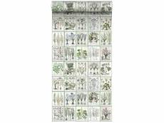 Papier peint intissé xxl pages d'un livre botanique avec fleurs et plantes gris chaud clair et vert - 158826 - 0,465 x 8,37 m 158826