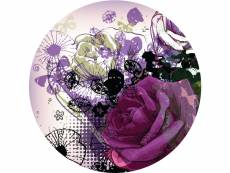 Papier peint panoramique rond adhésif fleurs violet