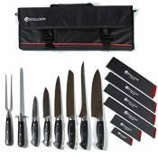 Stallion Couteaux professionnels - sac à couteaux équipé de six couteaux, acier à aiguiser et fourchette à viande - lames en acier à couteaux allemand