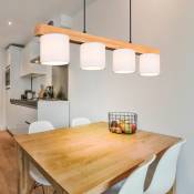 Suspension lampe de table à manger Suspension lampe de salle à manger, tissu bois naturel, marron blanc, 4x E14, LxHxP 75x150x12 cm