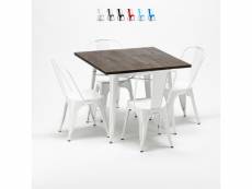 Table + 4 chaises carrées en métal bois tolix style