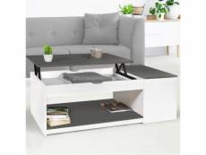 Table basse plateau relevable elea avec coffre bois blanc et gris