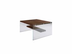 Tables basses rhin fabriquées en bois avec structure en verre en cristal en couleur nogal