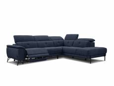 Canapé d'angle droit avena 5 places relax électrique tissu bleu foncé