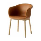 Chaise en cuir marron piétement en chêne JH31 - &tradition