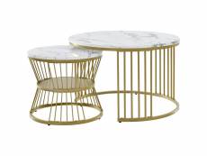 Ensemble de 2 table basse gigogne moderne en placage de marbre canapé côté rondes cadre de couleur dorée
