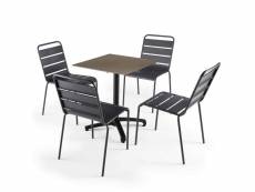 Ensemble table de jardin stratifié taupe et 4 chaises grises