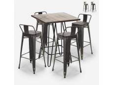 Ensemble table haute 60x60cm 4 tabourets tolix vintage bar industriel rhodes noix