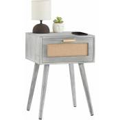 Idimex - Table de chevet kiran 1 tiroir, table de nuit design vintage en bois gris et lin - Gris