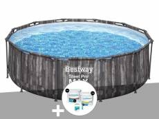 Kit piscine tubulaire ronde bestway steel pro max décor bois 3,66 x 1,00 m + kit de traitement au chlore