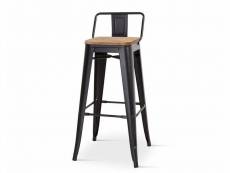 Kosmi - chaise de bar, grand tabouret style industriel avec petit dossier en métal noir mat et assise en bois naturel clair, hauteur d'assise 76cm