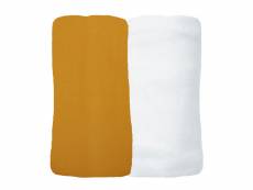 Lot de 2 draps housses jersey 70x140 cm coton bio ambre/blanc 4145-Ambre/Blanc