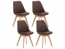Lot de 4 chaises de salle à manger cuisine bureau style scandinave en tissu marron pieds en bois cds10087