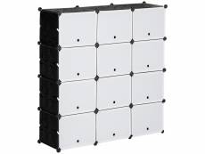 Meuble de rangement - meuble à chaussures modulable 12 casiers avec portes et étagères - dim. 125l x 32l x 125h cm - pp noir blanc