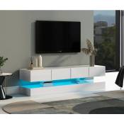 Meuble TV avec LED 16 couleurs 130 x 33 x 15 cm pour téléviseurs jusqu'à 55 pouces, grande espace de rangement avec 2 meubles et 4 grands tiroirs,