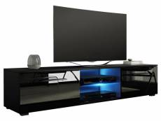 Meuble tv coloris noir mat / noir brillant avec éclairage led bleu - 140 x 40 x 36 cm -pegane-