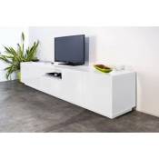 Meuble tv Dlepor, Buffet bas de salon, base meuble tv, 100% Made in Italy, 220x41h46 cm, Blanc brillant - Dmora