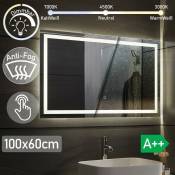 Miroir Salle de Bain led - 100 x 60 cm, cee:a++, Tactile,