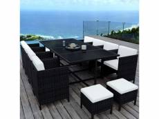 Munga 12 places - ensemble encastrable salon - table de jardin résine tressée-noir-ecru