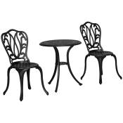 Outsunny Ensemble Salon de Jardin 2 Places 2 chaises + Table Ronde style charme rétro en fonte d'aluminium, noir