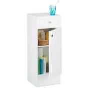 Relaxdays - Armoire de salle de bain en bois blanc à poser meuble de rangement lamelles avec tiroir design HxlxP: 80 x 30,5 x 30,5 cm, blanc