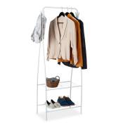 Relaxdays - Portant vêtement métal, Penderie, porte-manteaux, 2 étages rangement, 4 crochets, 158 x 60 x 33 cm, blanc