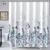 Rideau de douche bleu et gris, rideau de salle de bain floral aquarelle bleu sarcelle et rideaux de douche blancs 72 × 72 pouces
