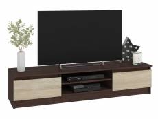 Robin - meuble bas tv contemporain salon/séjour 160x33x40cm - 2 niches + 2 portes - rangement matériel audio/video/gaming - wenge/sonoma