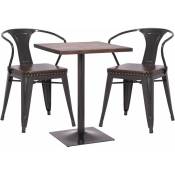 Set table de bistrot 2x chaise de salle à manger HHG 469d, chaise table chaise de cuisine gastronomie mvg noir-brun, table brun foncé - brown