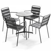 Table de jardin ronde 4 fauteuils acier gris - Tivoli - Gris