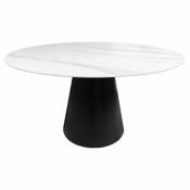 Table de repas ronde plateau céramique blanc et piètement noir - ashe