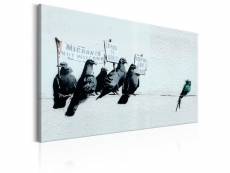 Tableau sur toile décoration murale image imprimée cadre en bois à suspendre protestation des oiseaux par banksy 120x80 cm 11_0003421