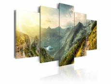 Tableau sur toile en 5 panneaux décoration murale image imprimée cadre en bois à suspendre paysage montagne slovaque 100x50 cm 11_0006658