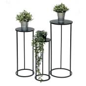 Tabouret de fleurs en métal noir, rond, Table d'appoint 96316, Ensemble de 3 supports de fleurs, Colonne florale moderne, Support de plantes,