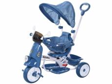 Tricycle enfants évolutif canne, pare-soleil pliable amovible effets lumineux sonores métal blanc pp bleu