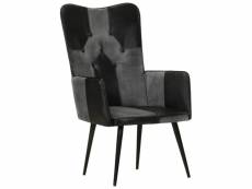 Vidaxl chaise à oreilles noir et gris cuir véritable