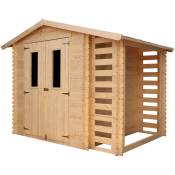 Abri de jardin en bois avec à bûches / rangement 4,47 m² - Cabane de jardin extérieure avec sol imprégné – extérieur H218 x 272 x 206 cm Timbela