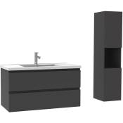 Acezanble - Ensemble meuble salle de bain simple vasque décor Anthracite 100cm+ vasque + colonne