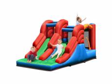 Aire de jeux gonflable enfants avec double toboggan mur d'escalade et trampoline piquets kit de réparation sans soufflerie