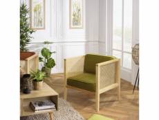 Albane - fauteuil cannage assise amovible velours vert