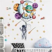 Astronaute Stickers Muraux Planète Espace Étoile diy Vinyle Amovible Grands Stickers Muraux Art Décorations Décor pour Enfants Garçons Chambre Salon