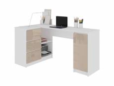 Balaur - bureau informatique d'angle - 155x85x77 - 3 tiroirs - table ordinateur multi-rangements - blanc/cappuccino laqué